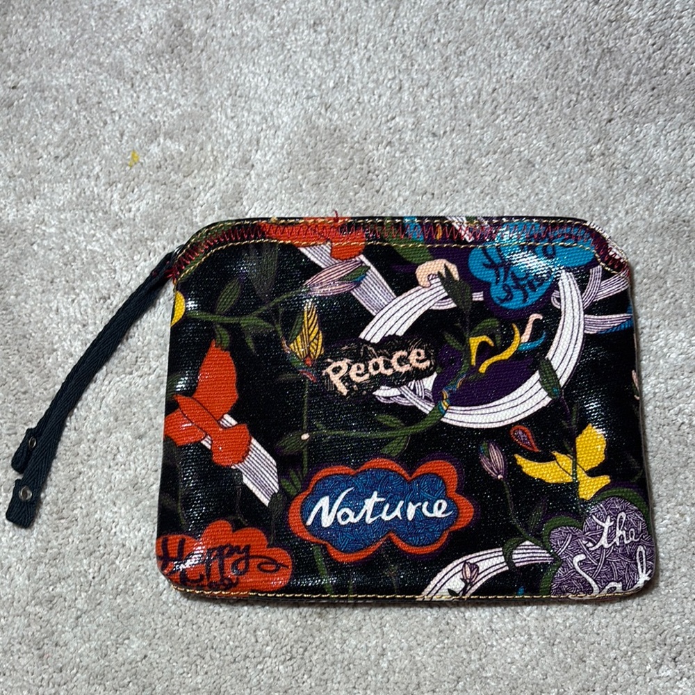 Sakroots hippie boho Floral Pouch nature peace happy free zipper patent printed